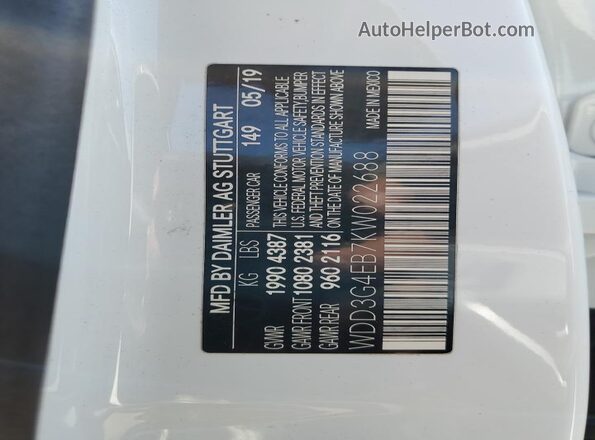 WDD3G4EB7KW022688 2019 MERCEDES-BENZ A-CLASS White 