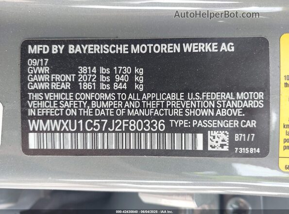 WMWXU1C57J2F80336 2018 MINI HARDTOP Gray Vista del compartimento del motor