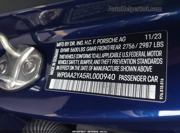 WP0AA2YA5RL000940 2024 PORSCHE PANAMERA Blue 