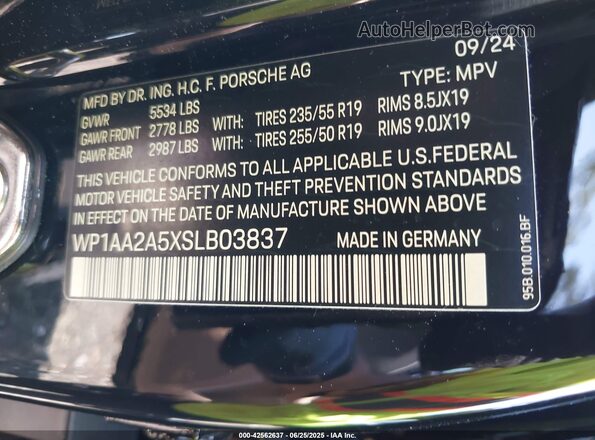 WP1AA2A5XSLB03837 2025 PORSCHE MACAN Black Widok komory silnika
