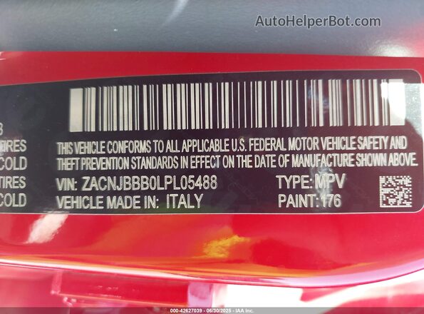 ZACNJBBB0LPL05488 2020 JEEP RENEGADE Красный Вид подкапотного пространства