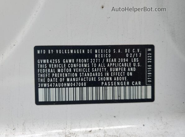 3VW547AU0HM047068 2017 VOLKSWAGEN GTI White 