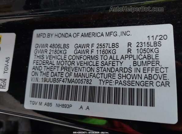 19UUB5F47MA005782 2021 ACURA TLX Black Вид підкапотного простору