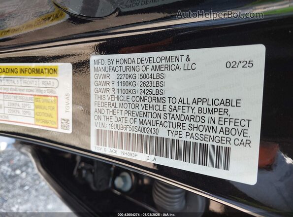 19UUB6F50SA002430 2025 ACURA TLX Черный Вид подкапотного пространства