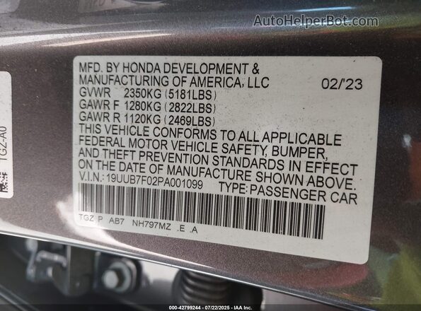 19UUB7F02PA001099 2023 ACURA TLX Серый Вид подкапотного пространства
