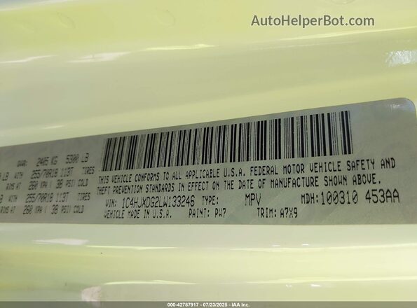 1C4HJXDG2LW133246 2020 JEEP WRANGLER UNLIMITED White 