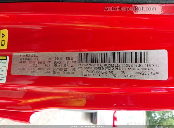 1C4HJXDGXKW586741 2019 JEEP WRANGLER UNLIMITED Red Engine compartment view