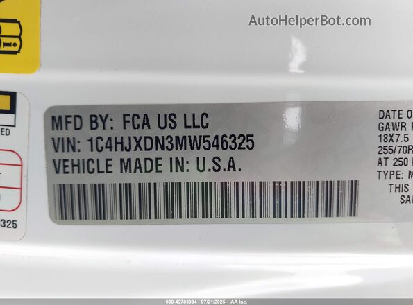 1C4HJXDN3MW546325 2021 JEEP WRANGLER UNLIMITED White 