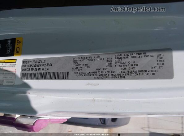 1C4HJXDN8MW558941 2021 JEEP WRANGLER UNLIMITED White ძრავის განყოფილების ხედი