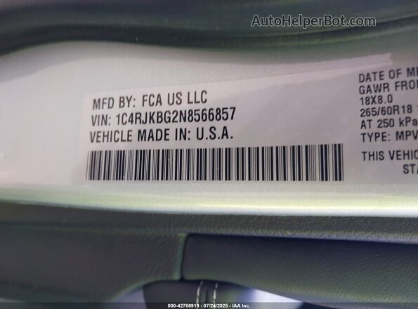 1C4RJKBG2N8566857 2022 JEEP GRAND CHEROKEE Gray 