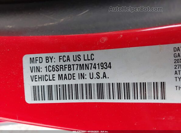 1C6SRFBT7MN741934 2021 RAM 1500 Red Engine compartment view