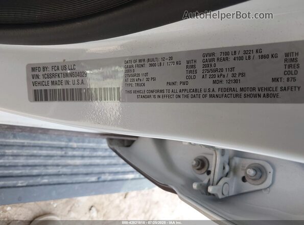 1C6SRFKT6MN604029 2021 RAM 1500 White ძრავის განყოფილების ხედი