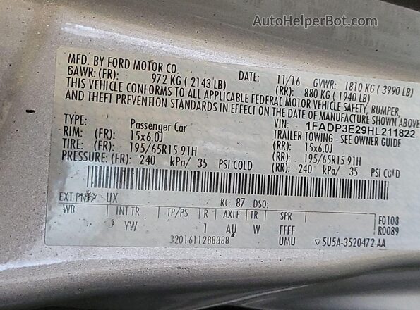 1FADP3E29HL211822 2017 FORD FOCUS  Вид підкапотного простору