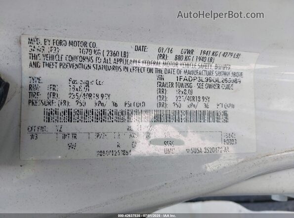 1FADP3L99GL265989 2016 FORD FOCUS ST White Вид підкапотного простору