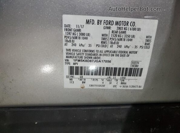 1FM5K8D87JGA17056 2018 FORD FORD EXPLORER Silver 