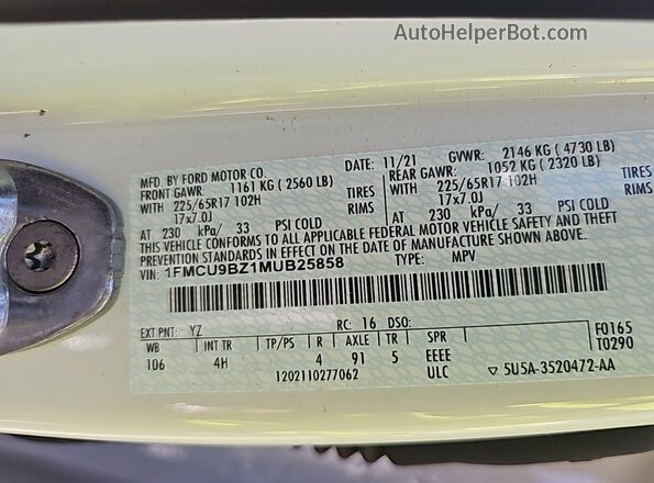 1FMCU9BZ1MUB25858 2021 FORD ESCAPE  Dashboard view