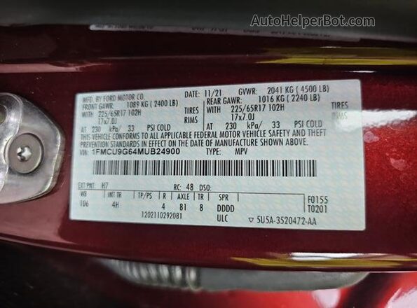 1FMCU9G64MUB24900 2021 FORD ESCAPE  