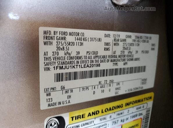 1FMJU1KT1LEA20198 2020 FORD EXPEDITION Gold VIN კოდის სტიკერის ხედი