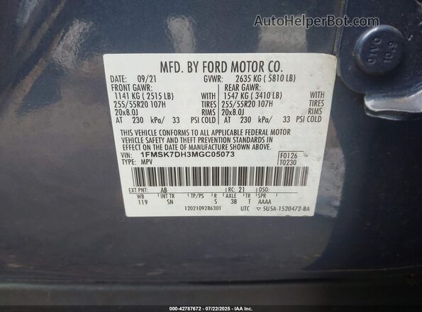 1FMSK7DH3MGC05073 2021 FORD FORD EXPLORER Blue Շարժիչի բաժամունքի տեսք