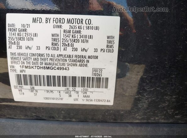 1FMSK7DH8MGC49943 2021 FORD FORD EXPLORER Черный Вид подкапотного пространства