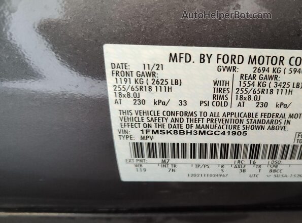 1FMSK8BH3MGC41905 2021 FORD FORD EXPLORER  