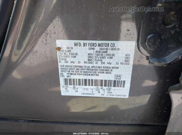 1FMUK7KH1SGA36759 2025 FORD FORD EXPLORER Gray 