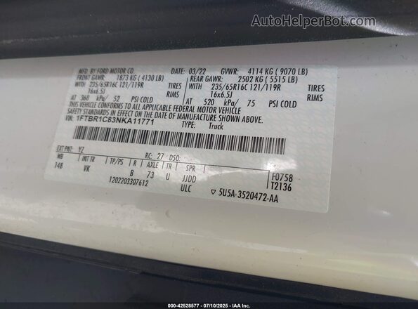 1FTBR1C83NKA11771 2022 FORD TRANSIT-250 Белый Вид подкапотного пространства