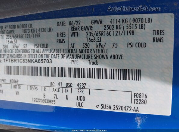 1FTBR1C83NKA65703 2022 FORD TRANSIT-250 Синий Вид подкапотного пространства