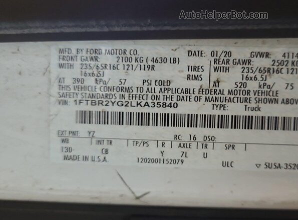 1FTBR2YG2LKA35840 2020 FORD TRANSIT-250  