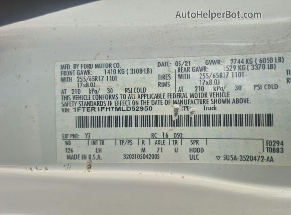 1FTER1FH7MLD52950 2021 FORD RANG  