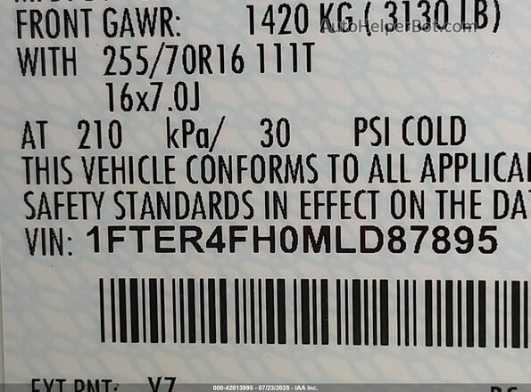 1FTER4FH0MLD87895 2021 FORD RANG White Widok komory silnika