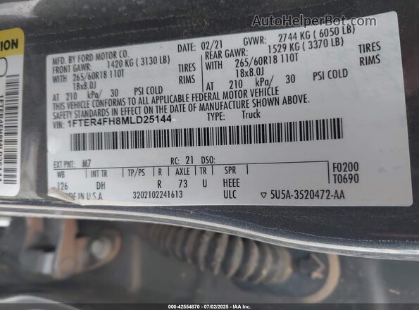 1FTER4FH8MLD25144 2021 FORD RANG Серый Вид подкапотного пространства