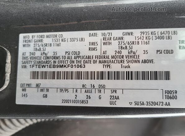 1FTEW1EB9MKF01063 2021 FORD F150  