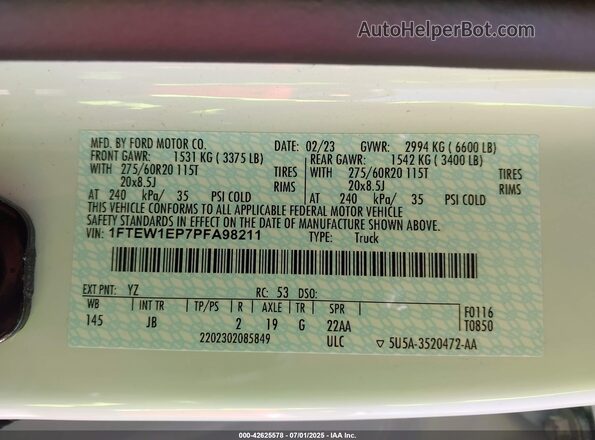 1FTEW1EP7PFA98211 2023 FORD F150 Белый Вид подкапотного пространства