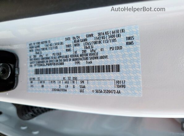 1FTEW2LP8RFB35388 2024 FORD F150 White Vista del compartimento del motor