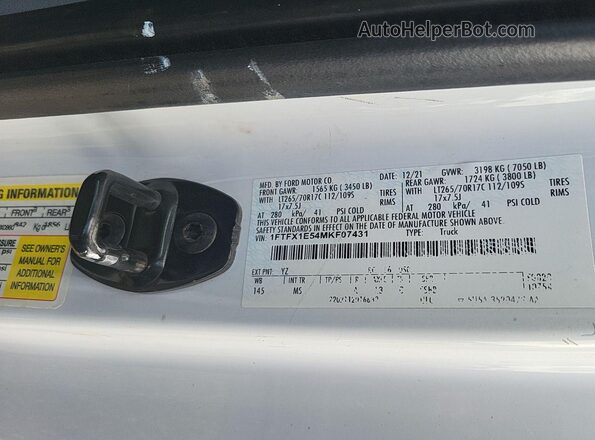 1FTFX1E54MKF07431 2021 FORD F150  Vista de la etiqueta del VIN