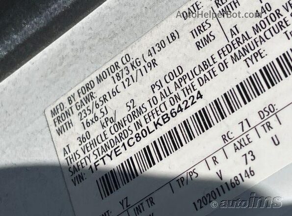 1FTYE1C80LKB64224 2020 FORD TRANSIT-150  