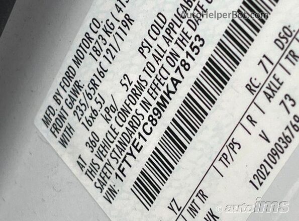 1FTYE1C89MKA78153 2021 FORD TRANSIT  VIN sticker view