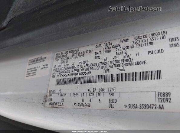 1FTYR2XM5HKA03599 2017 FORD TRANSIT-250 White Engine compartment view