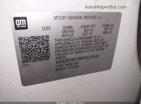 1G1ZD5ST0PF127637 2023 CHEVROLET MALIBU White Widok komory silnika