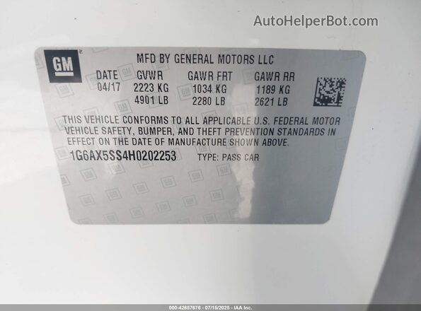 1G6AX5SS4H0202253 2017 CADILLAC CTS White 