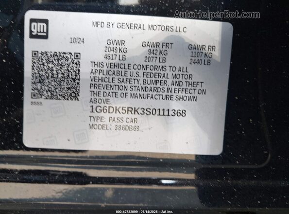 1G6DK5RK3S0111368 2025 CADILLAC CT4 Black Engine compartment view