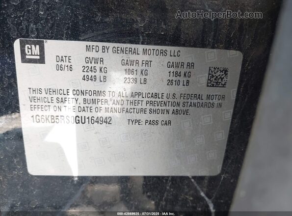 1G6KB5RS0GU164942 2016 CADILLAC CT6 Black Вид підкапотного простору