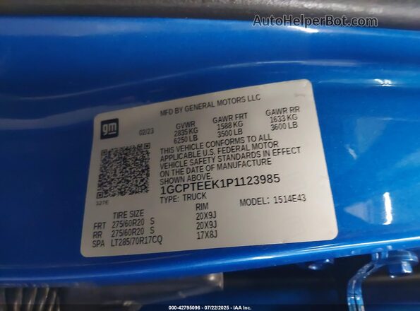 1GCPTEEK1P1123985 2023 CHEVROLET COLORADO Blue 