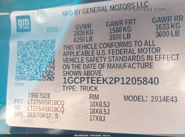 1GCPTEEK2P1205840 2023 CHEVROLET COLORADO Черный 