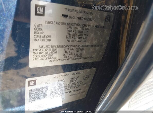 1GCUYHEDXMZ282198 2021 CHEVROLET SILVERADO Blue Engine compartment view
