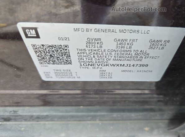 1GNEVGKWXMJ147399 2021 CHEVROLET TRAVERSE  Առջևի ձախ երեք քառորդ տեսարան