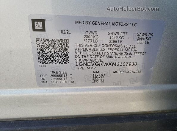 1GNEVGKWXMJ167930 2021 CHEVROLET TRAVERSE  