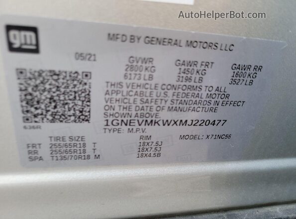 1GNEVMKWXMJ220477 2021 CHEVROLET TRAVERSE  
