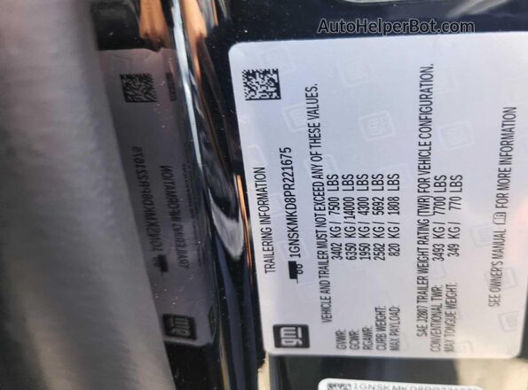 1GNSKMKD8PR221675 2023 CHEVROLET TAHOE Black Սարքավորումների վահանակի տեսք